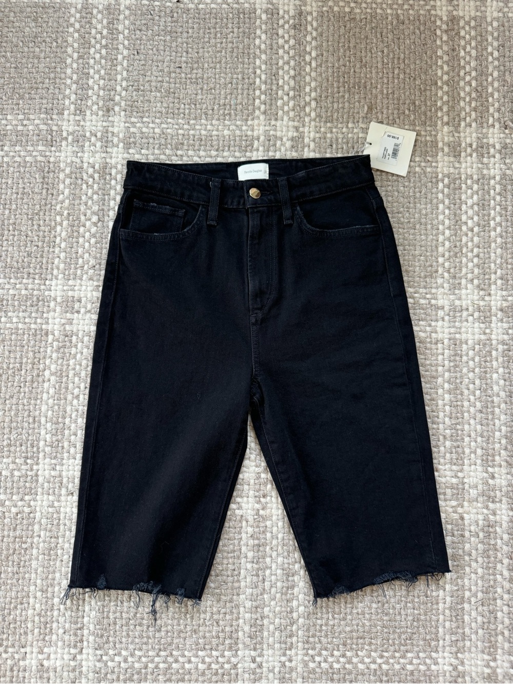 Favorite Daughter Eva long black denim shorts